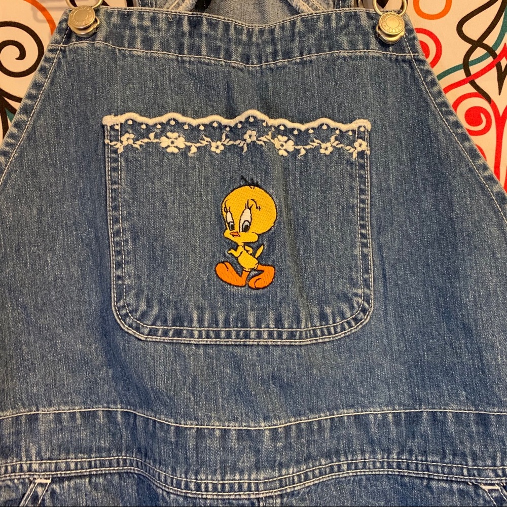 Vintage Looney Toons Tweety denim overall skirt